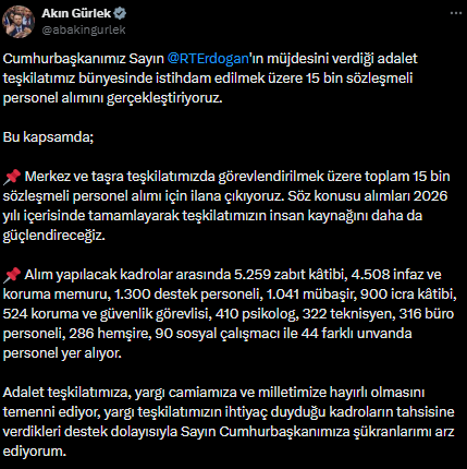 Adalet Bakanlığı 15 Bin Personel Alımı Başlıyor: İşte Branş Dağılımı ve Başvuru Detayları... resim: 0