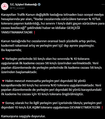 “Radar Cezalarında %10 Tolerans Kalktı Mı?” Sorusuna Net Yanıt İçişleri Bakanlığı’ndan Geldi! resim: 0