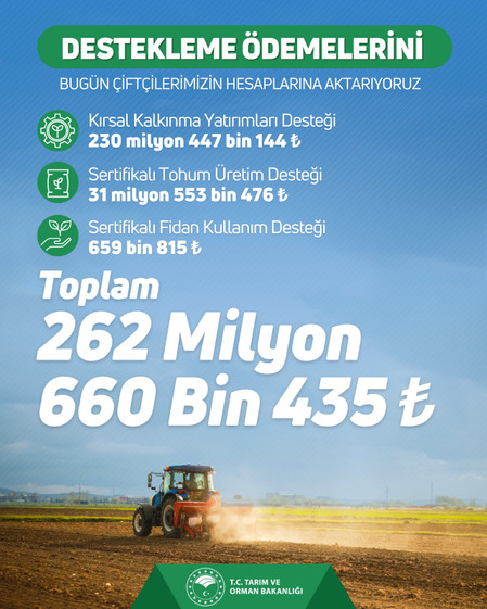 Çiftçinin Yüzü Gülecek: Tarım ve Orman Bakanlığı'ndan 263 Milyon Liralık Destek Ödemesi resim: 0
