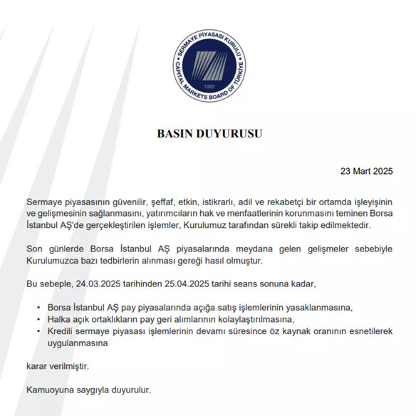 SPK'dan Borsa İstanbul'a Yönelik Önemli Düzenleme: Açığa Satış Yasağı ve Pay Geri Alımına Kolaylık resim: 0