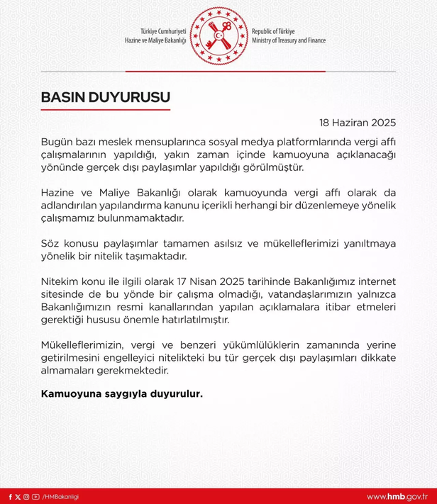 Hazine ve Maliye Bakanlığı'ndan 'Vergi Affı' Açıklaması: İddialar Asılsız! resim: 0