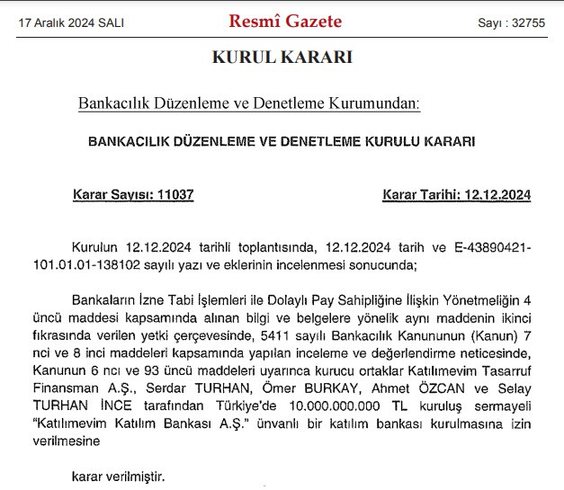 Resmi Gazete’de Yayınlandı: Bir Yeni Banka Daha Geliyor! resim: 0
