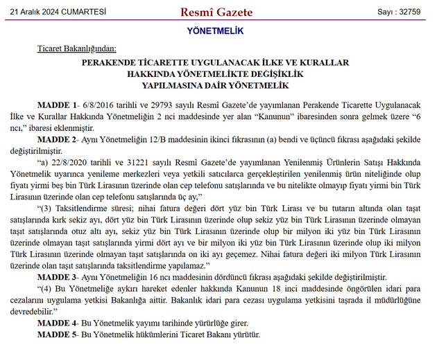 Resmi Gazete'de Yayımlandı: Cep Telefonu, Otomobil Satışlarında Taksit Sayısına Sınırlandırma Geldi! resim: 0