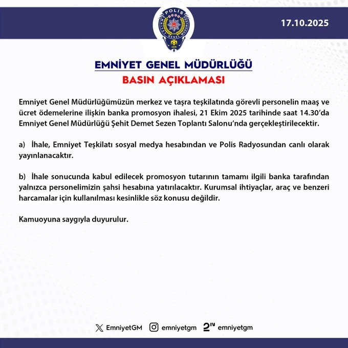 Milyonlarca Liralık Polis Promosyon İhalesi Canlı Yayında! Bakan Yerlikaya Tarih Verdi resim: 0