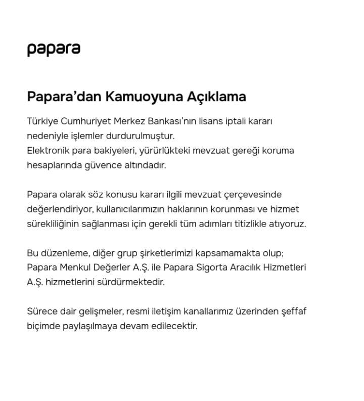 Papara'da Şok Gelişme! Merkez Bankası, Faaliyet İznini İptal Etti resim: 1