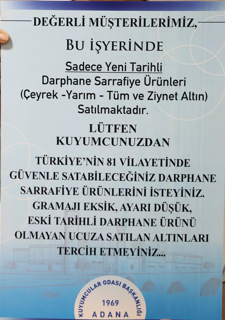 Sahte Altınlara Karşı Önlem: Mağduriyetler Artınca Kuyumcular Yeni Uygulama Başladı! Yazı Astılar! resim: 0