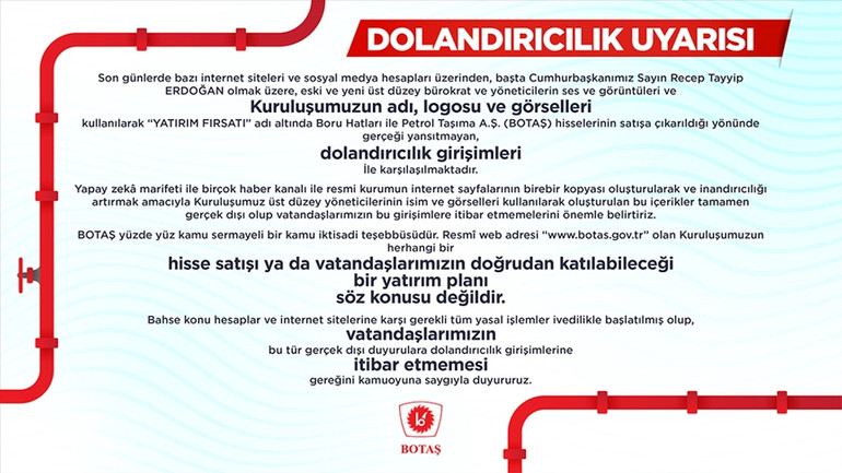 BOTAŞ'tan dolandırıcılık uyarısı: 'İtibar etmeyiniz!' resim: 0