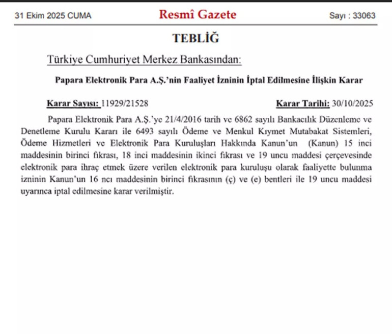 Papara'da Şok Gelişme! Merkez Bankası, Faaliyet İznini İptal Etti resim: 0