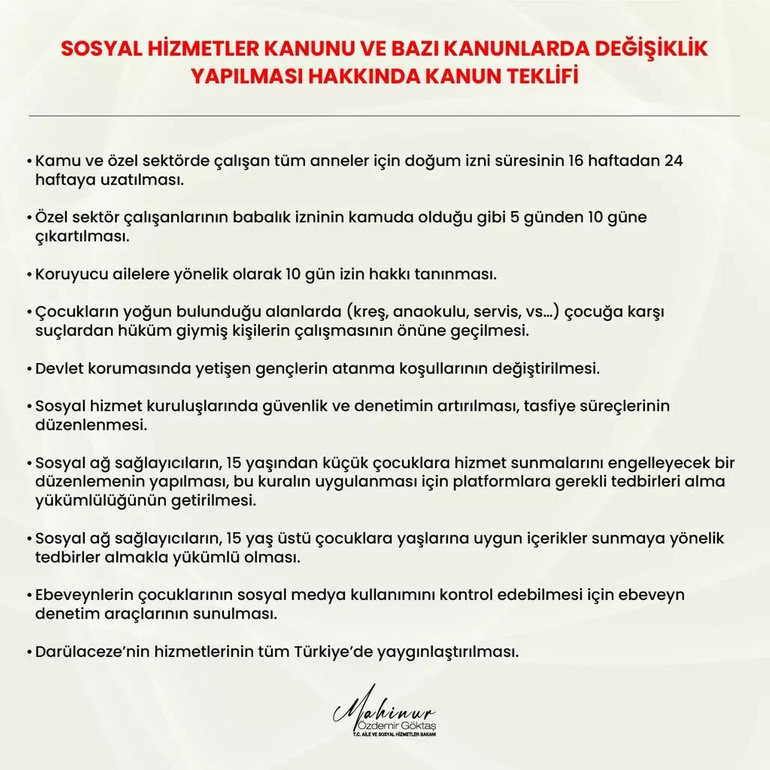 Doğum İzni 24 Haftaya Çıkıyor! 15 Yaş Altına Sosyal Medya Düzenlemesi Geldi resim: 0