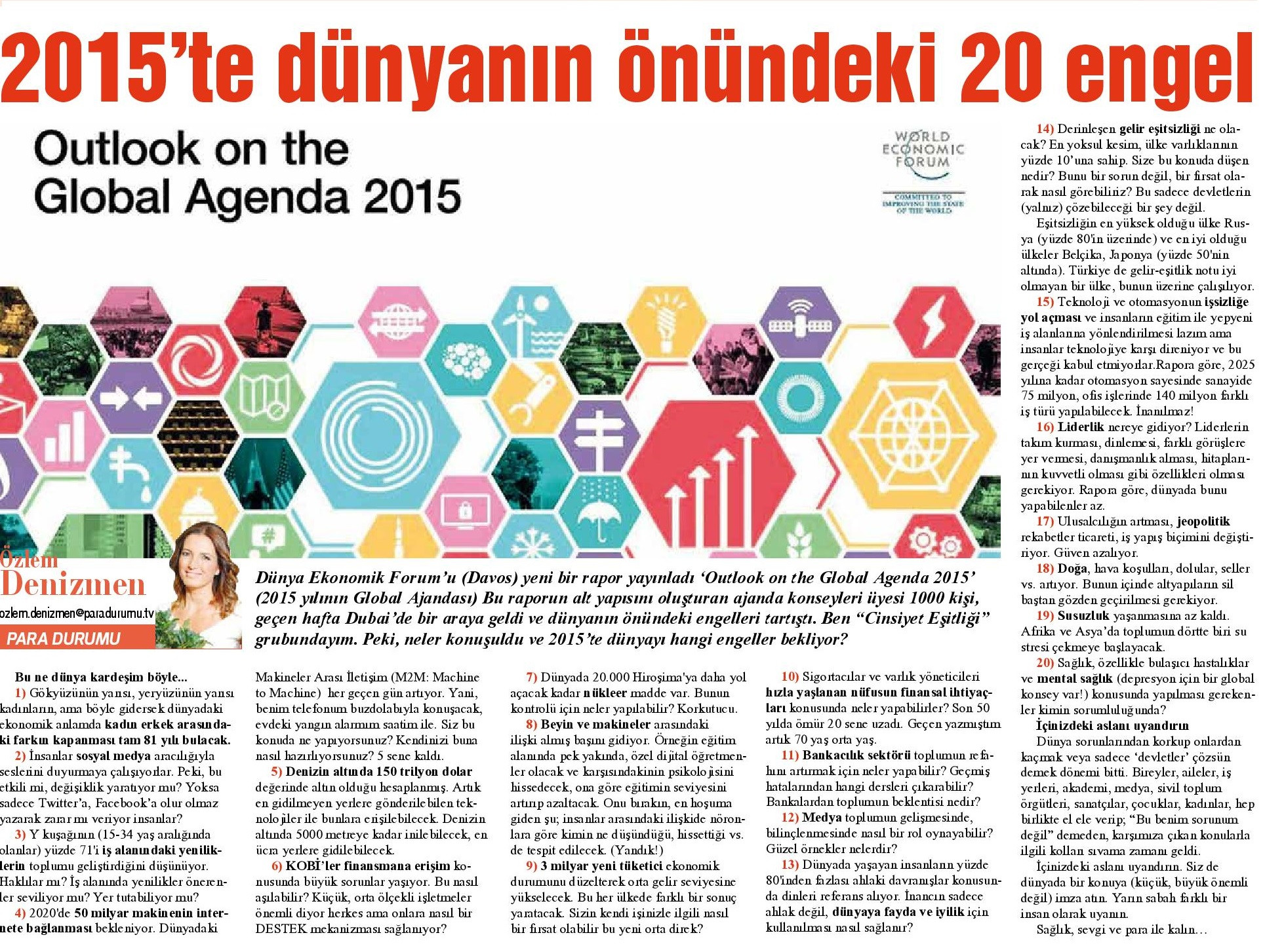 2015’te Dünyanın Önündeki 20 Engel - 22.11.2014